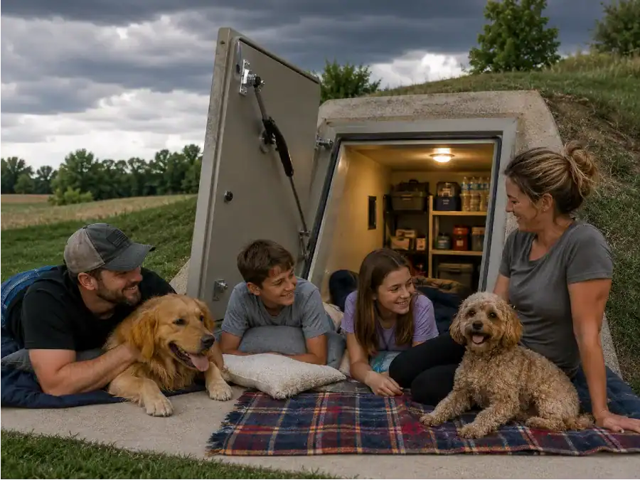 Cozy family time by the storm shelter